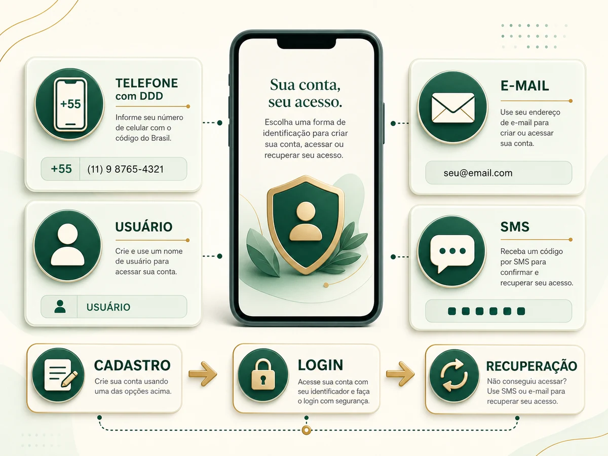 Campos de cadastro, login e recuperação da conta 777bet